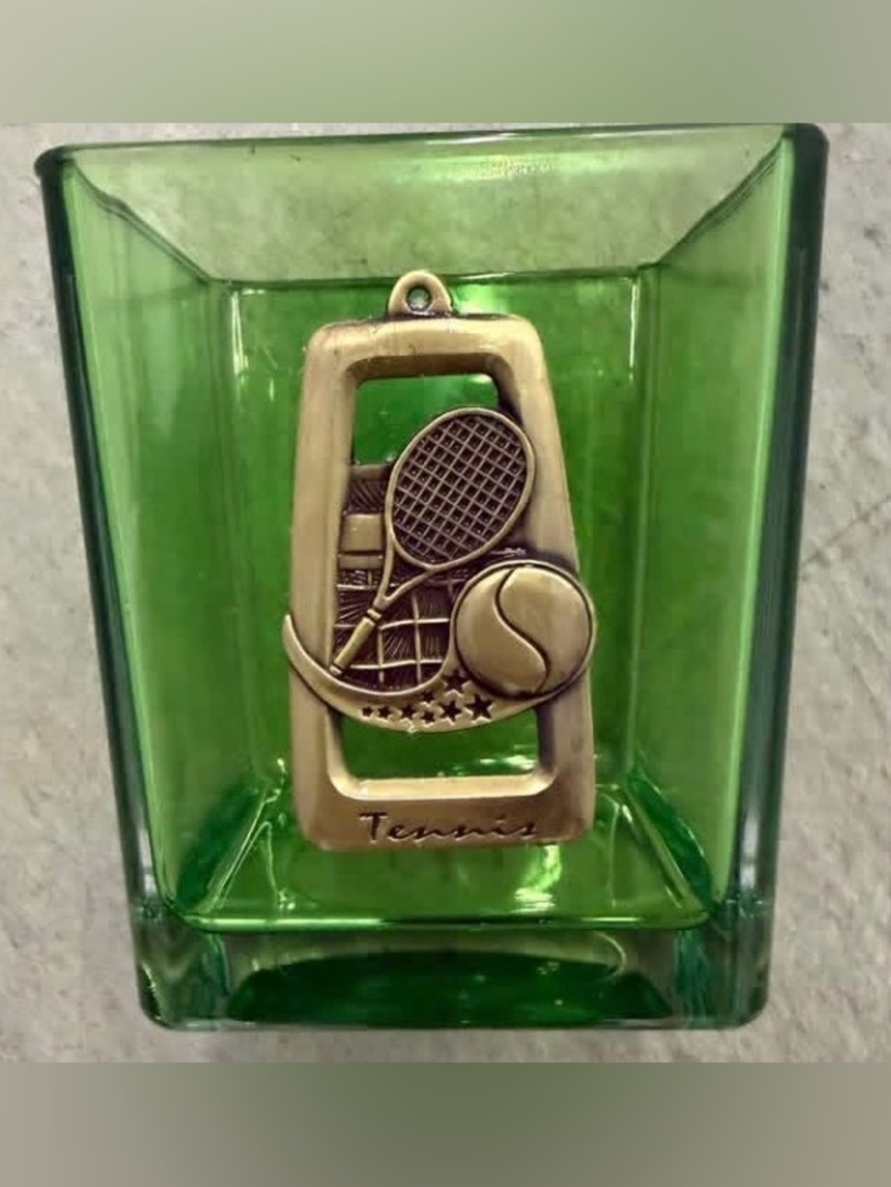 Custom Bright Green Glass Vase / What Not Holder with Gold Tone Tennis Accent